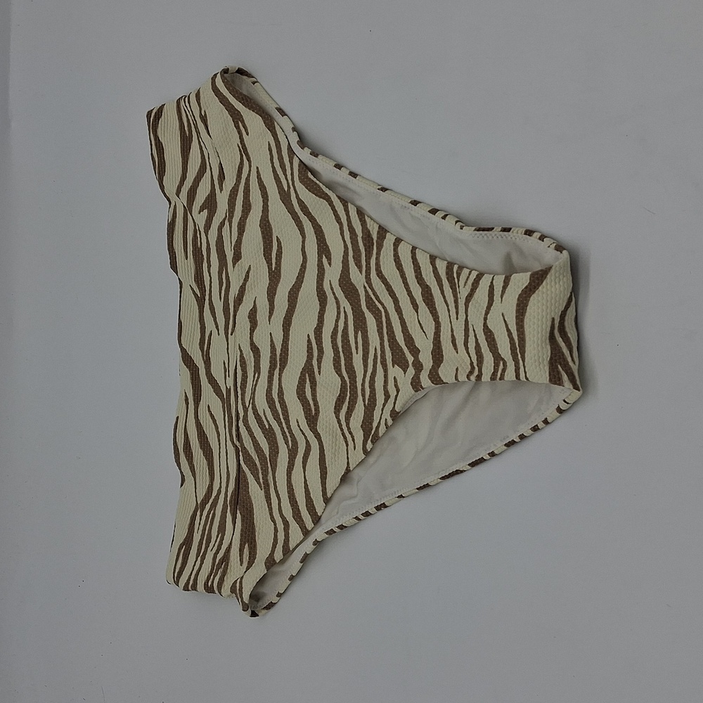 Aerie Pique Animal Print High Cut Cheeky Bikini Bottom Soft Muslin Tiger L